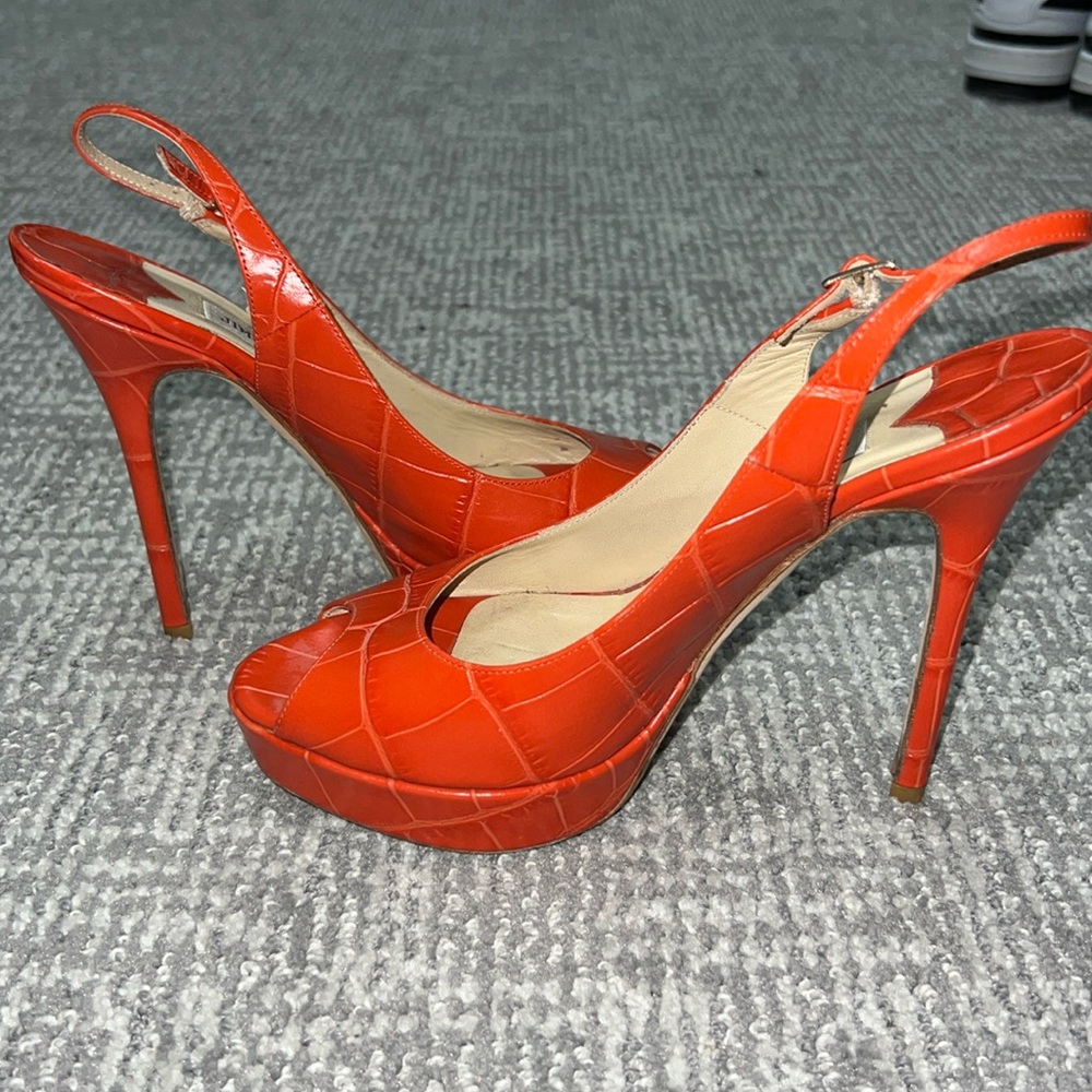 Stunning Jimmy Choo textured Orange peep toe heels
